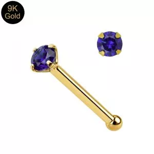 9K Yellow Gold Nose Bone Stud with Tanzanite Jewels