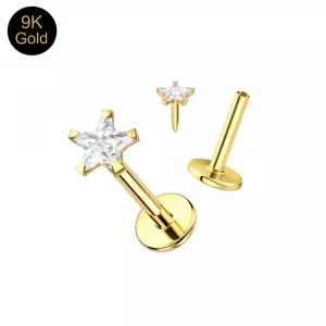 9K Yellow Gold Star CZ Stone Top Labret Piercing
