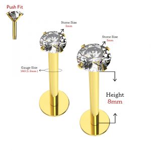9K Yellow Gold Internal Lip Labret with Round Jeweled Top
