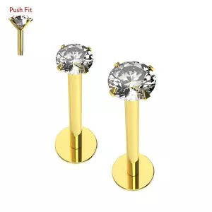 9K Yellow Gold Internal Lip Labret with Round Jeweled Top