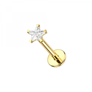 9K Yellow Gold Star CZ Stone Top Labret Piercing