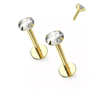 9K Yellow Gold Round CZ Top Labret Piercing