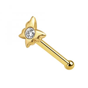 9K Gold Jeweled Butterfly Ball End Nose Pin