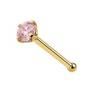 14K Gold Ball End Jeweled Nose Pin