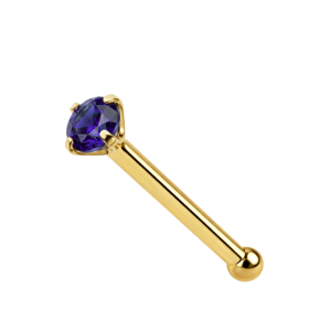 9K Yellow Gold Nose Bone Stud with Tanzanite Jewels