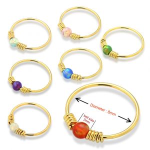 14K Solid Gold Opal Nose Ring Hoop – Spring Coil 22G 8mm Nose & Tragus Piercing Jewelry