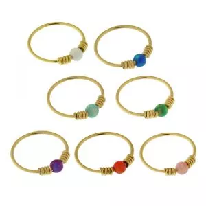 9K Yellow Gold Spring Coil end with Opal Stone Hoop Nose Ring