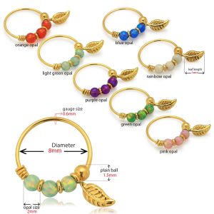 9K Yellow Gold Opal Stones with Leaf Hoop Nose Ring9K Yellow Gold Opal Stones with Leaf Hoop Nose Ring