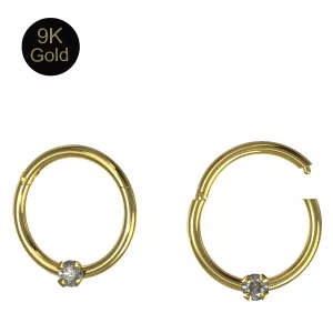 9K Gold 2mm jeweled CZ Hinged segment Clicker Ring