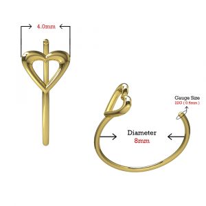 9K Gold Seamless Heart Open Nose Hoop Ring