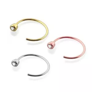 9K Gold Bezel set Jeweled Open Hoop Nose Ring