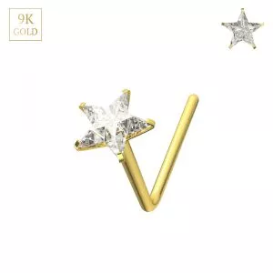 9K Gold L-Shaped Star CZ Nose Stud