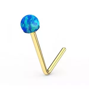 9K yellow Gold L-Shape Opal Stone Nose Stud
