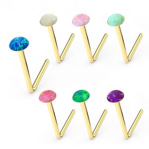 Opal Stone 9K yellow Gold L-Shape Nose Stud