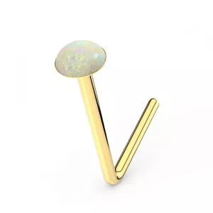 Opal Stone 9K yellow Gold L-Shape Nose Stud