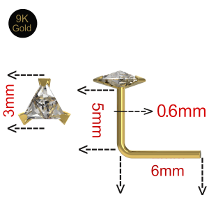 9K Yellow Gold 22G Triangle Stone L-Shape Nose Stud