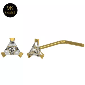 9K Yellow Gold 22G Triangle Stone L-Shape Nose Stud