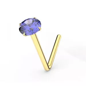 9K Yellow Gold Tanzanite L-Shape Nose Stud
