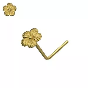 9K Yellow Gold Flower L-Shaped Nose Stud