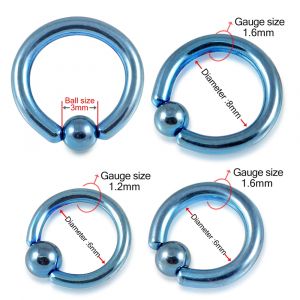 Surgical Steel Aqua Anodized BCR ring with Ball