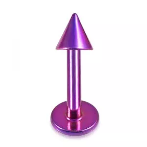 Surgical Steel Purple Anodized 14G Labret Piercing with Cone and Spike