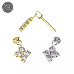 ASTM F-136 Titanium Bugadi Flower Dangle Threadless Top – Universal 18G/16G Fit