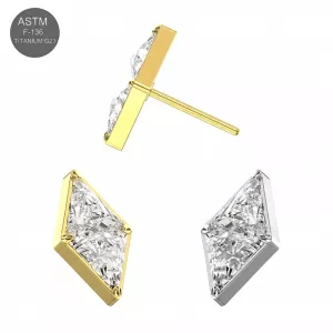 ASTM F-136 Titanium Kite CZ Threadless Top – Universal 18G/16G Fit