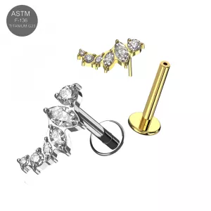 ASTM F-136 Titanium Marquise and Round CZ Cluster Threadless Labret (18G/16G)