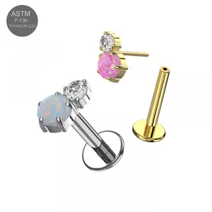 ASTM F-136 Titanium Peanut Duo CZ and Opal Threadless Labret (18G/16G)