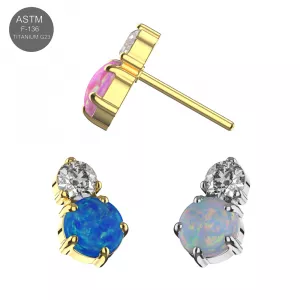 ASTM F-136 Titanium Peanut Duo CZ and Opal Threadless Top – Universal 18G/16G Fit