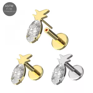 ASTM F-136 Titanium Pineapple CZ Threadless Labret (18G/16G)