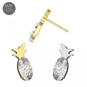 ASTM F-136 Titanium Pineapple CZ Threadless Top – Universal 18G/16G Fit