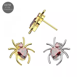 ASTM F-136 Titanium Red Heart CZ Spider Threadless Top – Universal 18G/16G Fit