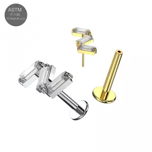 ASTM F-136 Titanium Triple Baguette Cluster Threadless Labret (18G/16G)