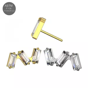 ASTM F-136 Titanium Triple Baguette Cluster Threadless Top – Universal 18G/16G Fit