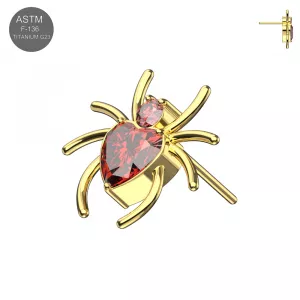 ASTM F-136 Implant Grade G23 Titanium Threadless Spider Red Heart CZ Top