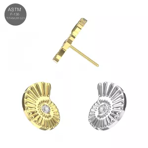 ASTM F-136 Titanium Threadless Push In Nautilus CZ Top