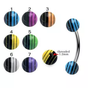 316L Surgical Steel Eyebrow Banana With Laser Striped UV Balls