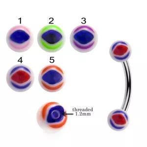 316L Surgical Steel Eyebrow Banana With Evil Eye Design UV Balls