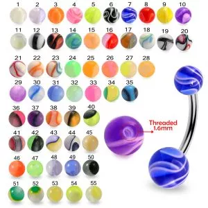 316L Surgical Steel  Belly Banana Bar With White UV Balls