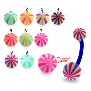10mm UV Belly Banana Bar Ring Body Jewelry With Multi Lines Colorful UV Balls