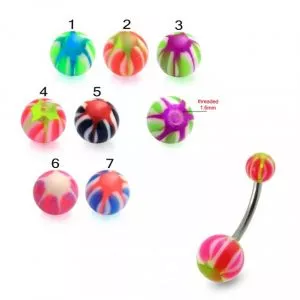 SS Belly Banana Bar Multi Jewelry With Mix Color UV Balls