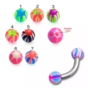 SS Eyebrow Banana with Multi Color UV Star Print Balls