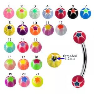 316L Surgical Steel Eyebrow Banana With Mix Color UV Star Print Ball