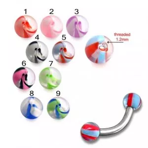316L Surgical Steel  Eyebrow Banana With Fancy Acrylic Mix Color UV Balls