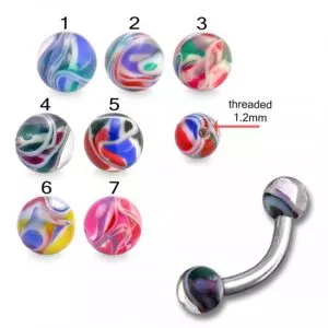 316L Surgical Steel Eyebrow Banana With Hand Painted Marble Color UV Balls
