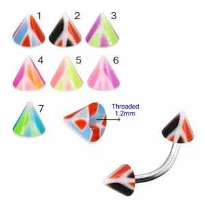 316L Surgical Steel Eyebrow Banana With Colorful Multi Layer Triangles UV Cone