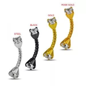 Twisted Rope Style Eyebrow ring with Prong set CZ stones