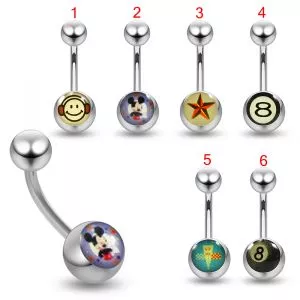 316L Surgical Steel Curved Belly Banana Bar With Mix Logo 