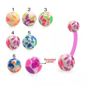 Bio Flex Banana Belly Bar With Multi Color Marble Design UV Ball